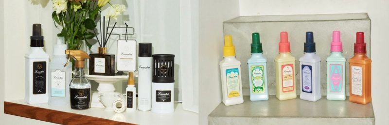 ランドリンの様々な洗濯用品と芳香剤が写った写真。