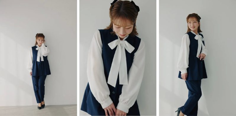 LOOK2. 紺のジレセットアップ