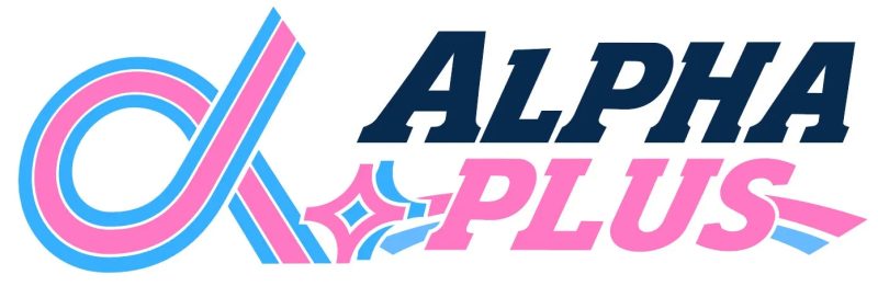 ロゴマークのデザイン。アルファとプラスの文字が組み合わさっています。